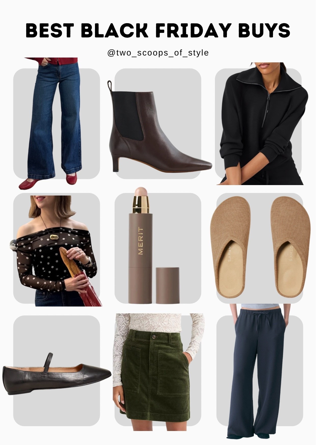 Black Friday favorite deals
Gap stride jeans
Madewell 50% off leather boots
Spanx air essentials 30% + free shipping 
Abercrombie off the shoulder top
Merit foundation stick ONLY SALE OF THE YEAR! Shade dune. 
Rothy’s washable clogs on sale + free shipping 
Madewell ballet flags 40% off
Loft under $35 corduroy skirt
Aritzia no wrinkle pants on sale  

#LTKSaleAlert #LTKCyberWeek