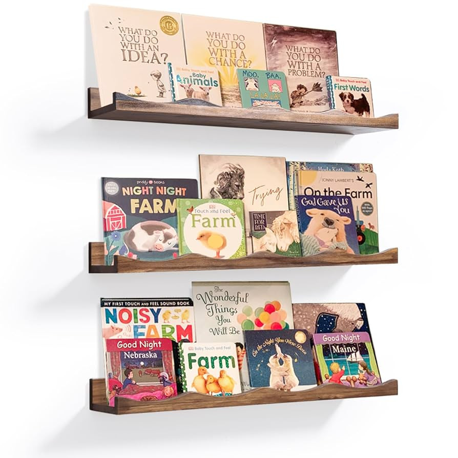 Floating Bookshelf for Kids, Floating Shelves for Wall Cloud Picture Ledge Shelf Walnut 23.6 Inch... | Amazon (US)