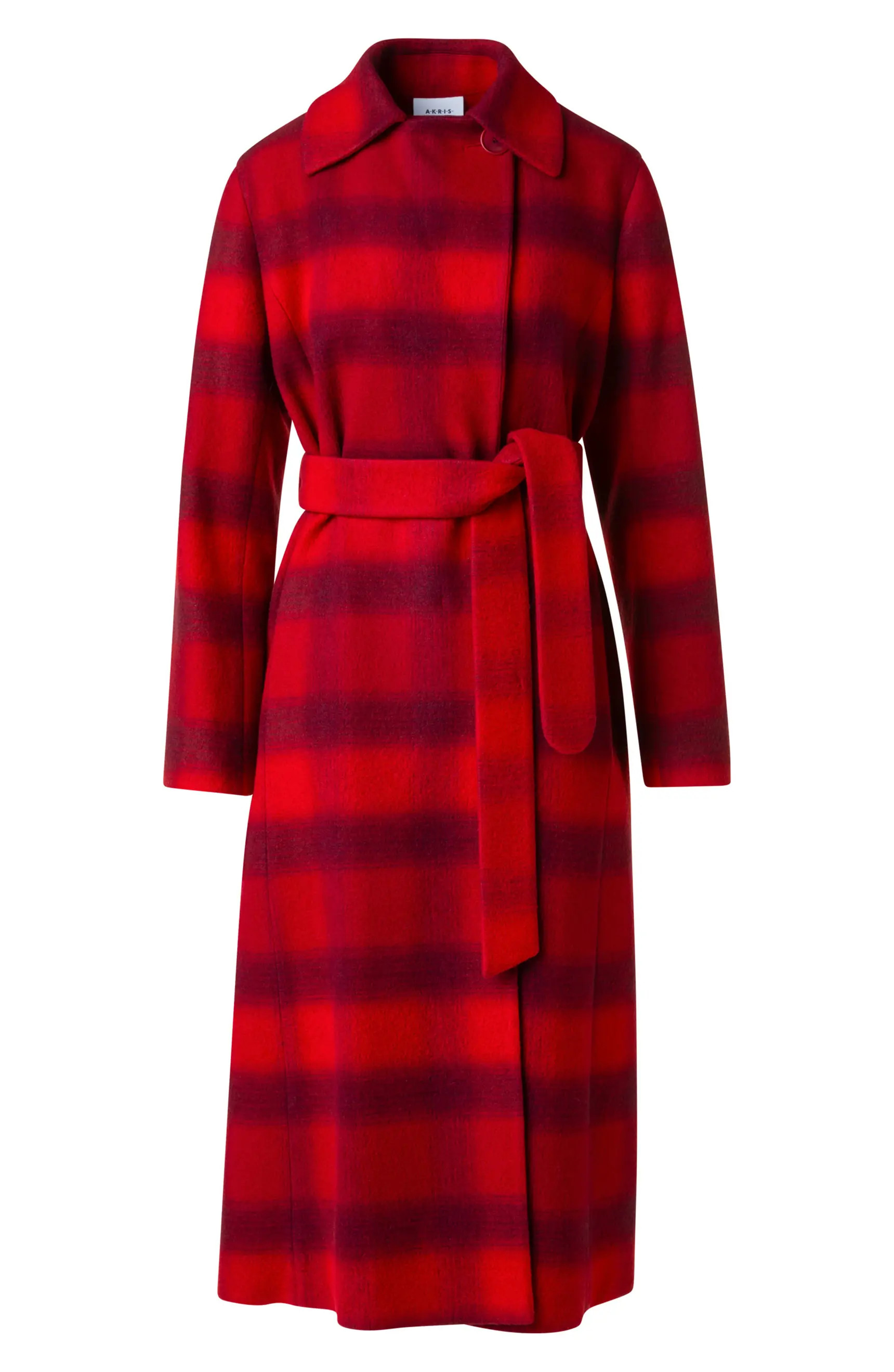 Blurred Check Belted Wool Blend Long Coat | Nordstrom