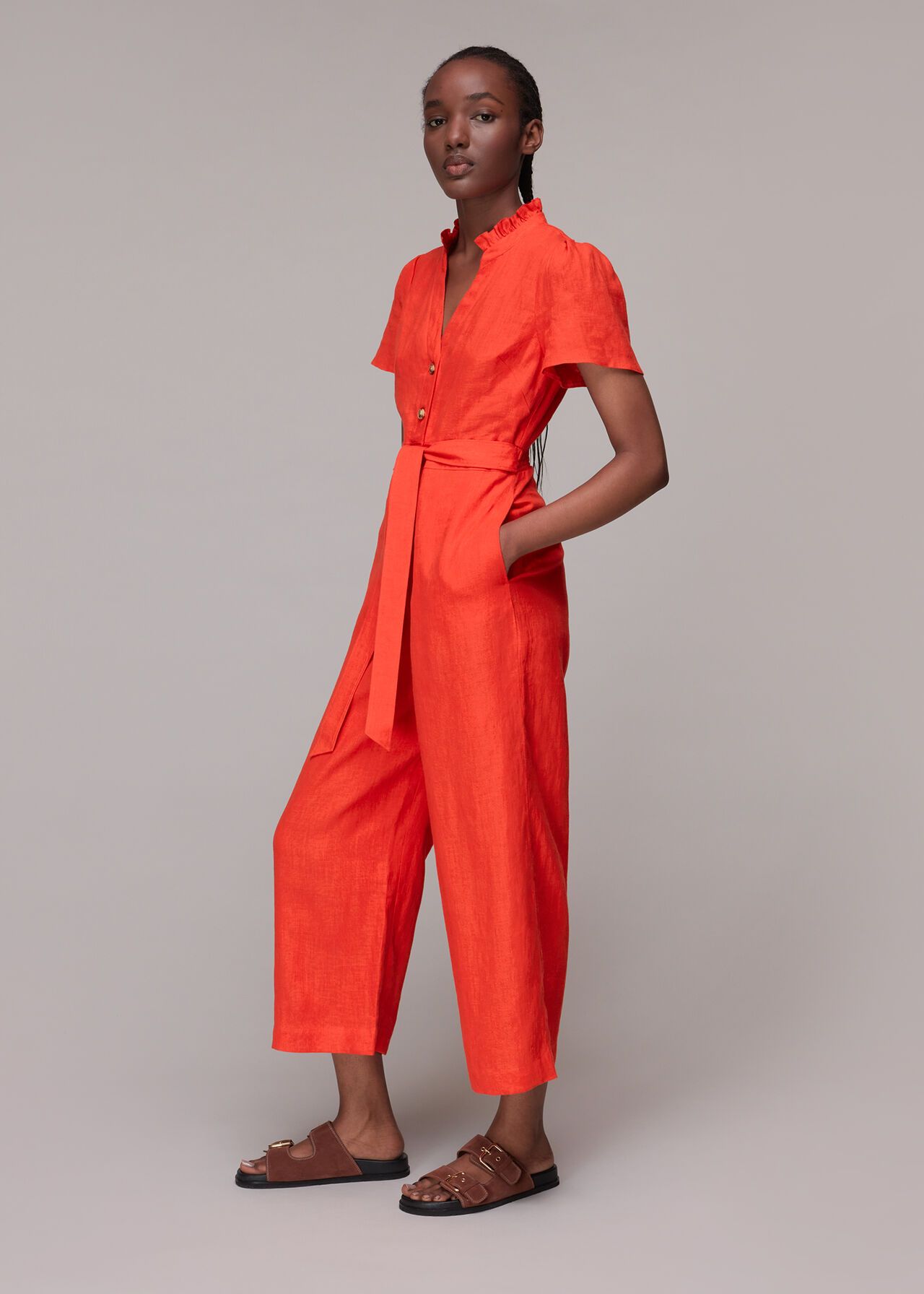 Red Emmie Linen Jumpsuit | WHISTLES | Whistles UK | | Whistles