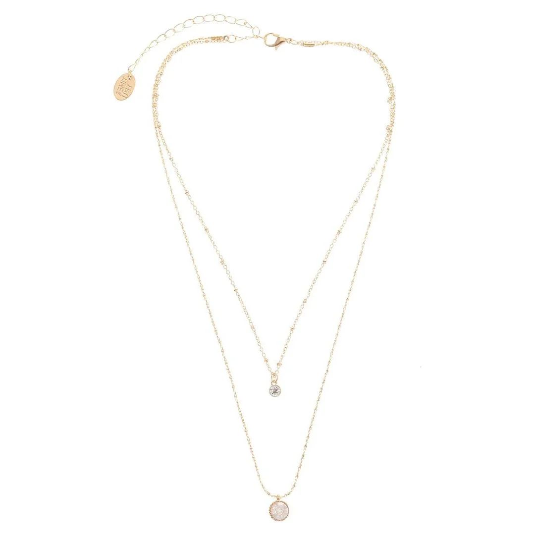 Time and Tru Layered Gold Tone Necklace for Women, Delicate Gold Chains with Small CZ Pendants | Walmart (US)