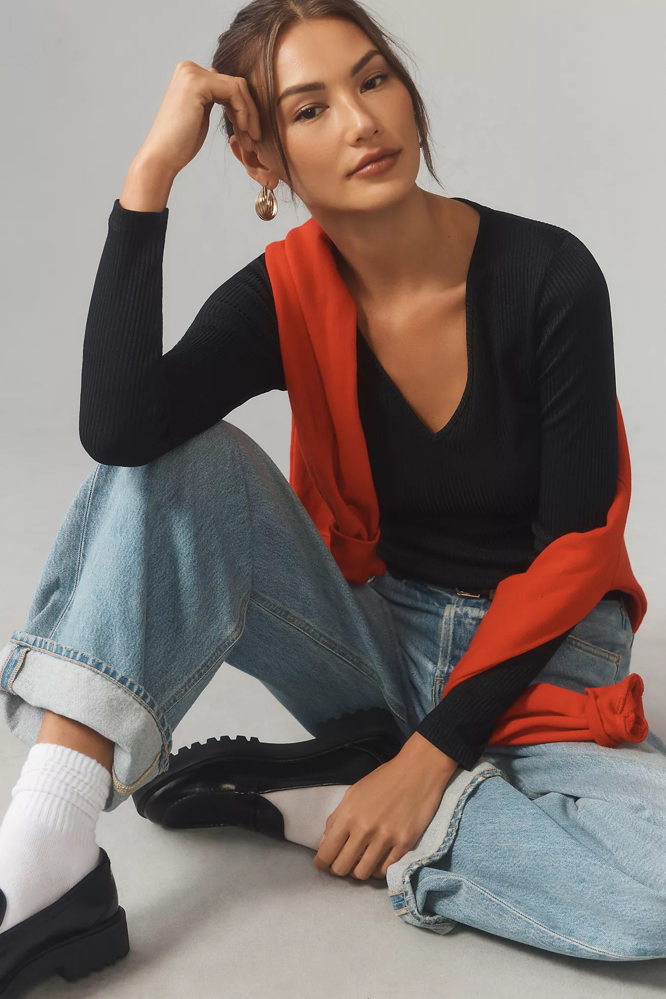 By Anthropologie Long-Sleeve Rib V-Neck Tee | Anthropologie (US)