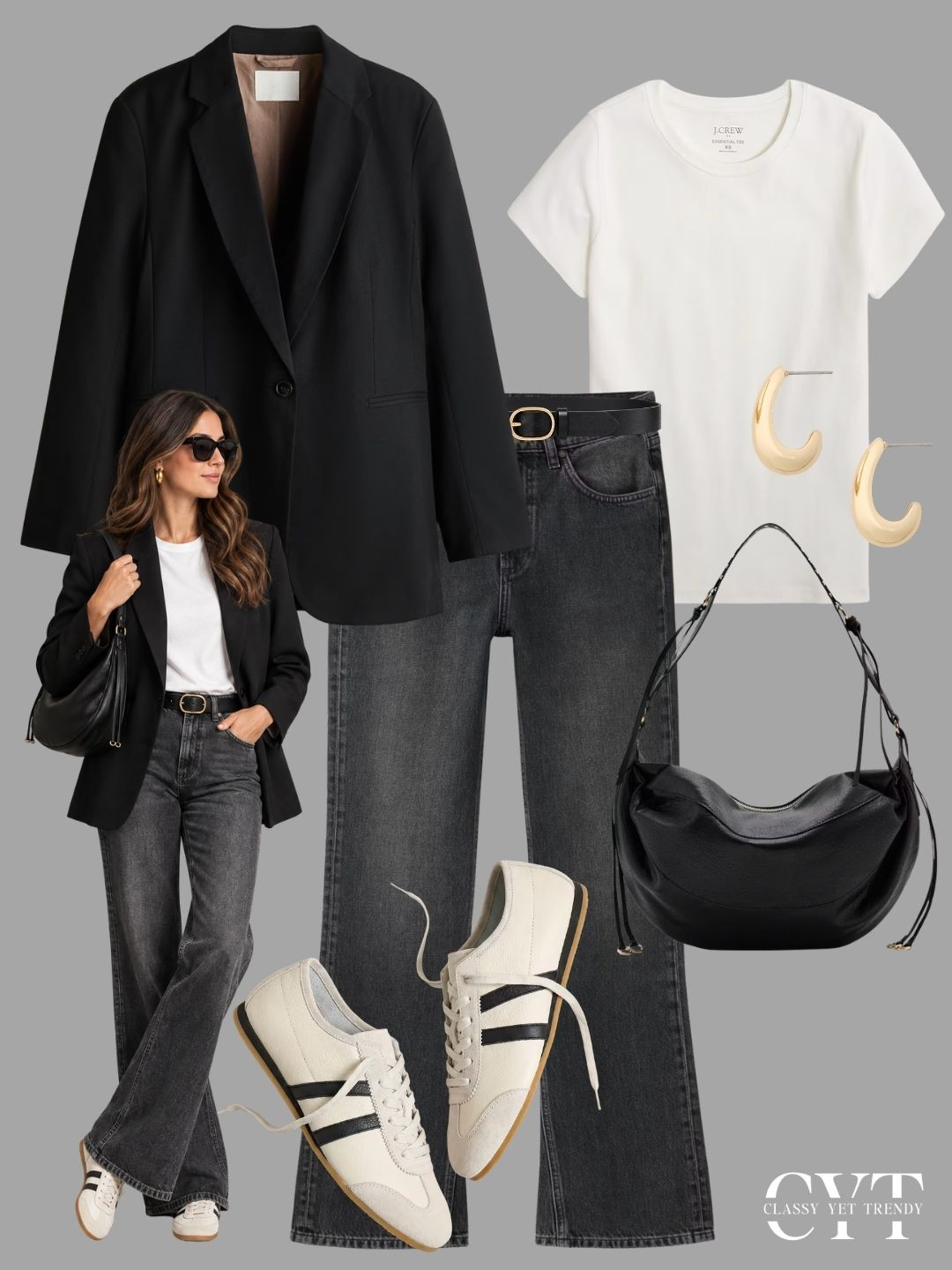 
6 outfits with a blazer and jeans ✔️ Which outfit is your favorite? black blazer, houndstooth, plaid, charcoal gray, navy, stripes, tee, sweater, black wash, medium wash, jeans, straight leg, wide leg, trouser, sneakers, mary jane, loafers, ballet flats #black #autumnstyle #outfitinspiration #blazerstyle #sneakers 

 