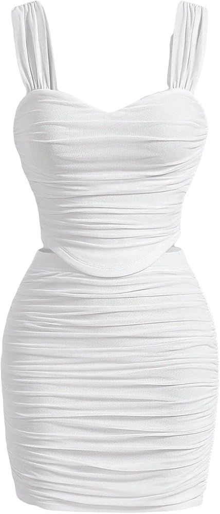 GORGLITTER Women's 2 Piece Outfit Ruched Crop Tank Top and Bodycon Skirt Set | Amazon (US)