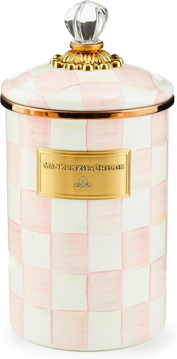 MACKENZIE-CHILDS Rosy Check Enamel Canister, Pink-and-White Kitchen Storage Container with Lid, L... | Amazon (US)