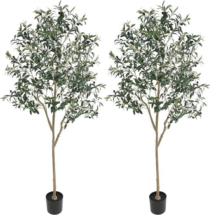 Artificial Olive Trees Silk Trees Faux Olive 7ft Tall Tree in Potted Oliver Branch Leaves and Fru... | Amazon (US)