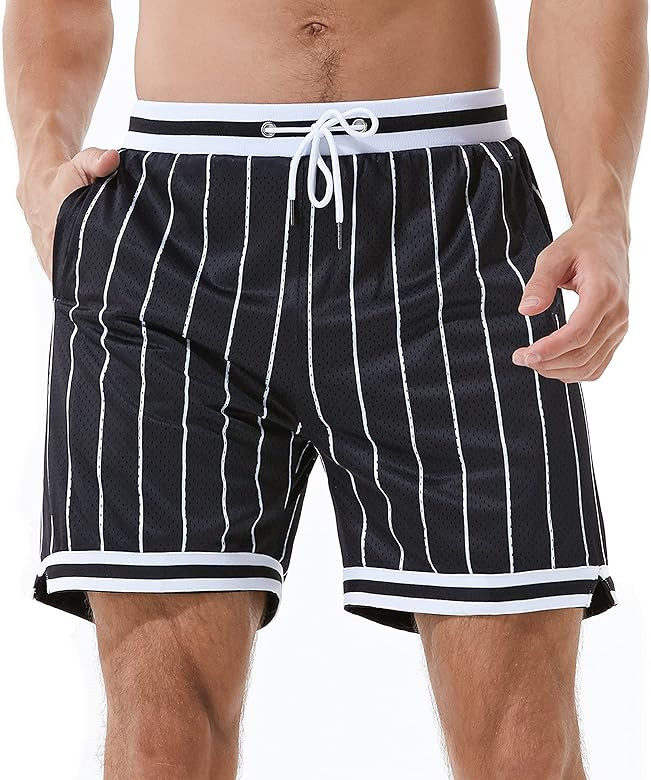HEALONG Basketball Athletic Shorts Men - Mesh Gym Sports Workout Training Drawstring Retro Casual Fa | Amazon (US)