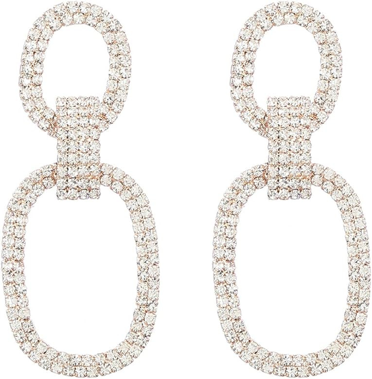 Dangle Drop CZ Oval Statement Earrings Crystal Rhinestone Chandelier Dangling Exaggerated Big Stu... | Amazon (US)