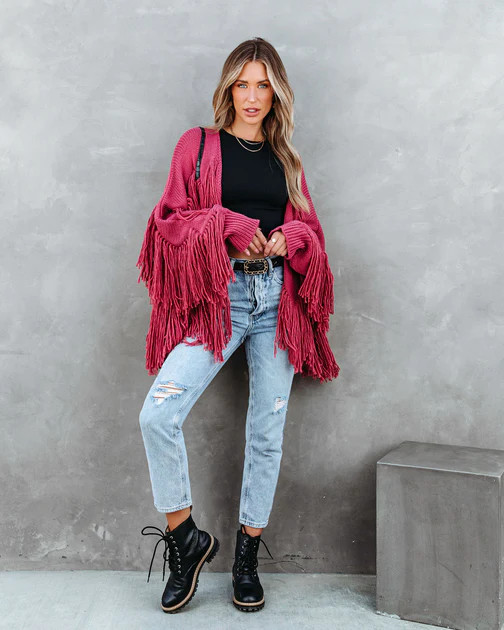Spruce Fringe Knit Cardigan - Rose - FINAL SALE | VICI