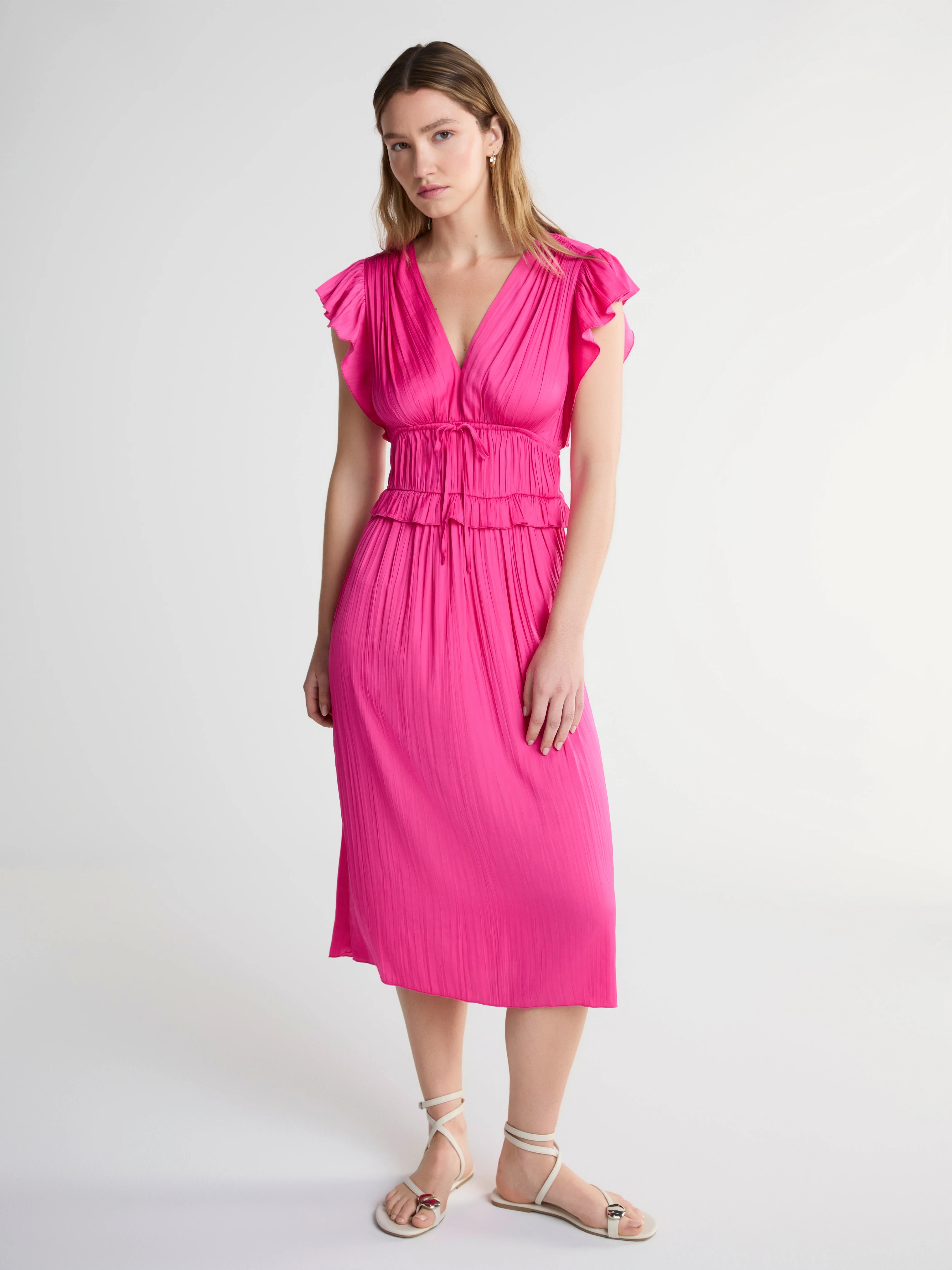 Scoop Women’s Crinkle Satin Midi Dress with Flutter Sleeves, Sizes XS-XXL | Walmart (US)