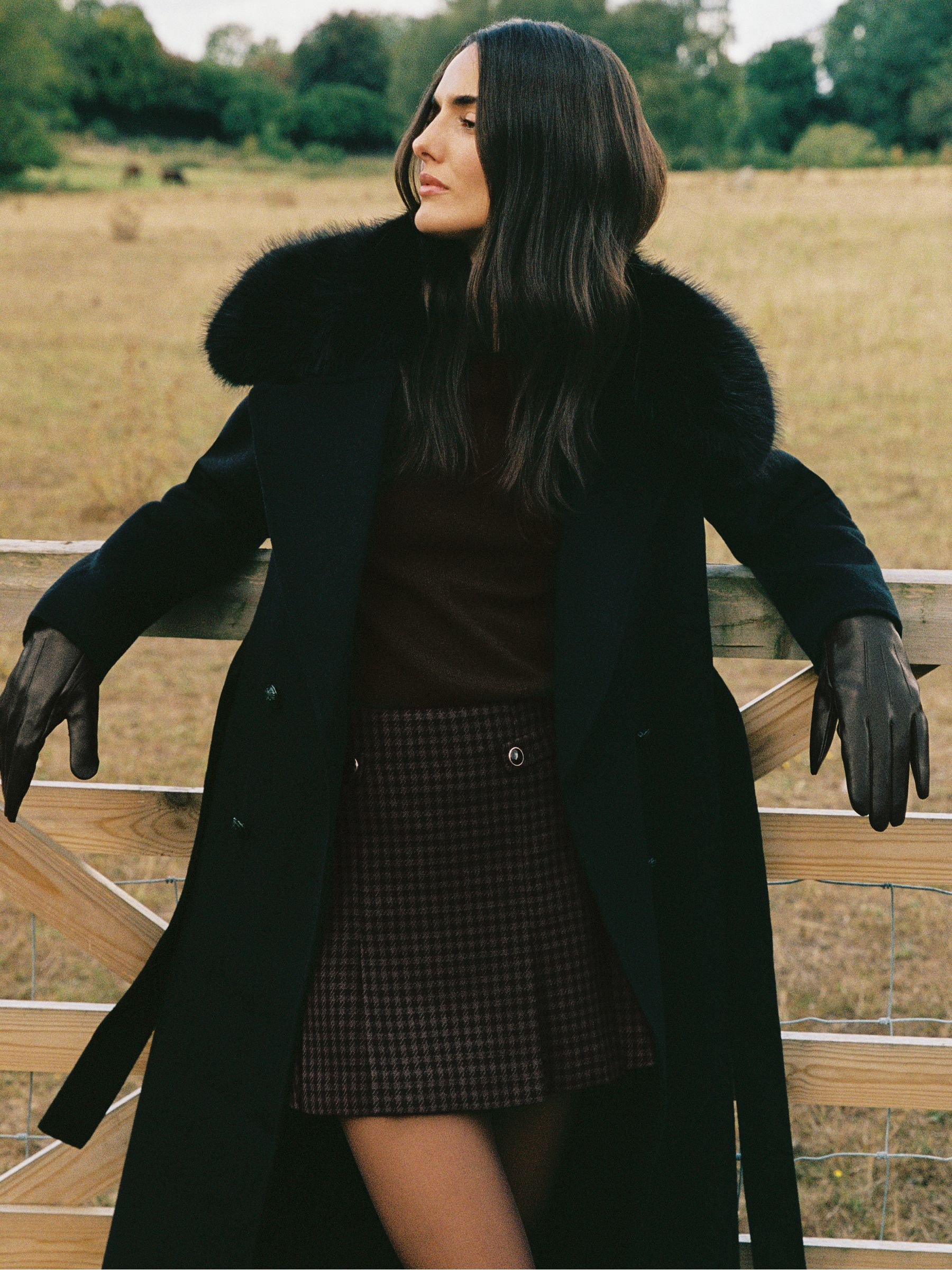 Faux-Fur Collar Blindseam Coat Wool-Blend in Black | Reiss UK