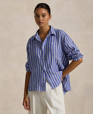 Polo Ralph Lauren Women's Wide Cropped Gingham Linen Shirt  - Macy's | Macy's