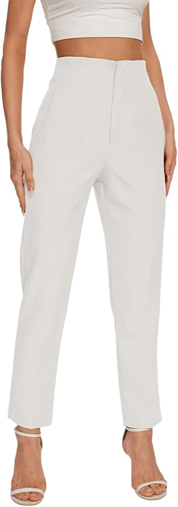 Women's High Waisted Pants - Straight Leg Dress Trousers with Pockets and Seam Design for Busines... | Amazon (US)