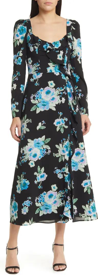 Floral Print Ruffle Long Sleeve Midi Dress | Nordstrom