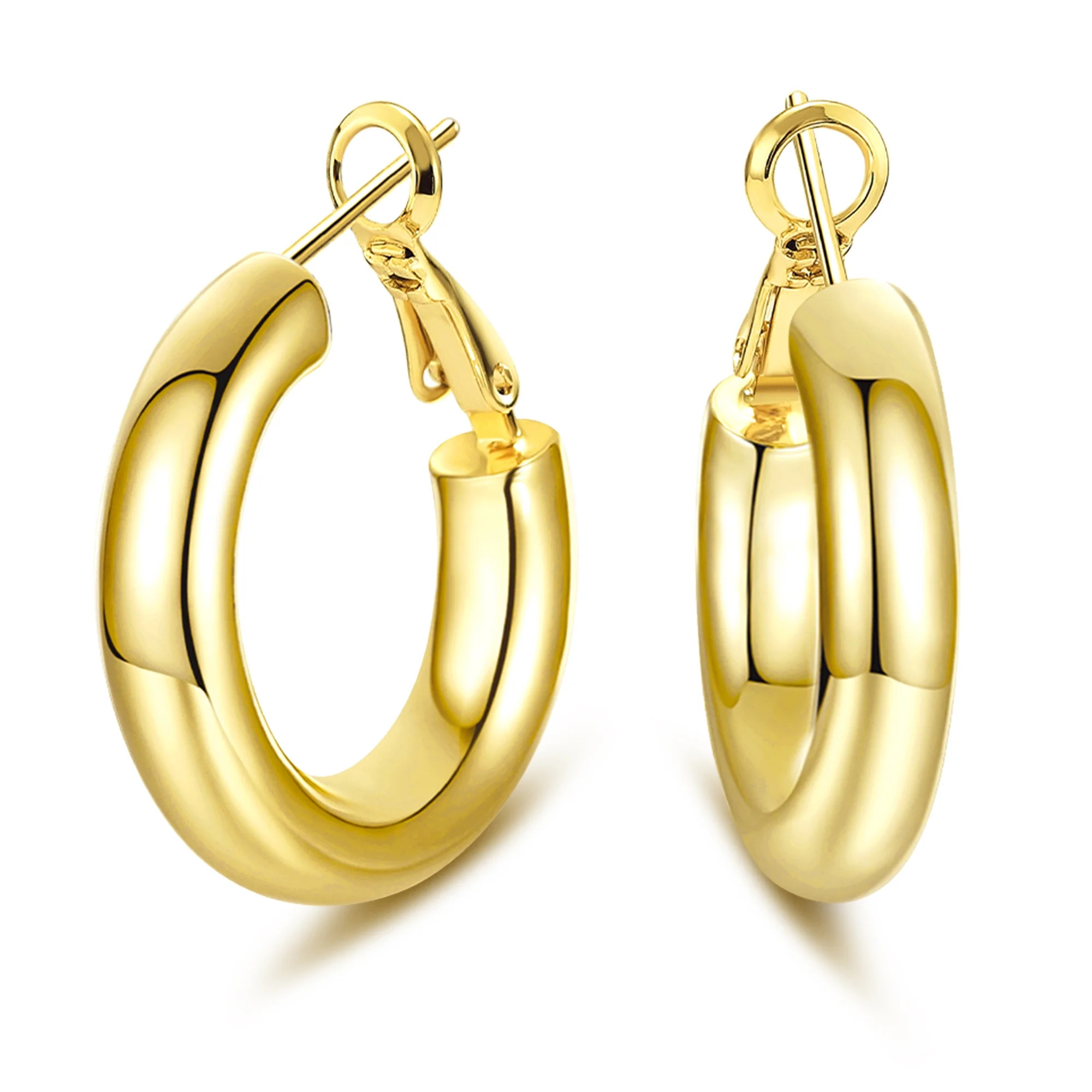 Wowshow Gold Hoop Earrings, 5mm 6mm Thick Infinity Gold Hoops Hypoallergenic Gifts Gold Plated Lo... | Walmart (US)