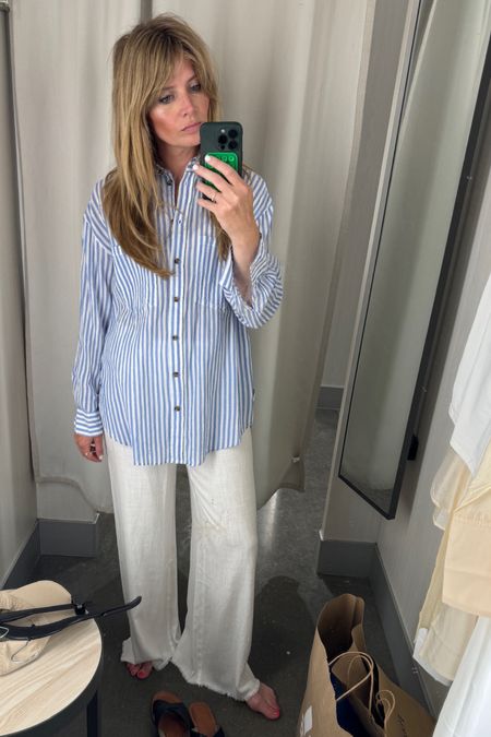 H&M linen blend shirt and pant. Pant has a zipper closure, no pockets, and frayed edge  

#LTKStyleTip #LTKFindsUnder50