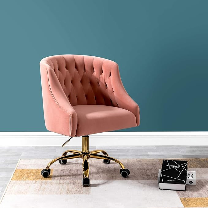 Velvet Fabric Task Chair for Home Office and Vanity for Women- Pink | Amazon (US)