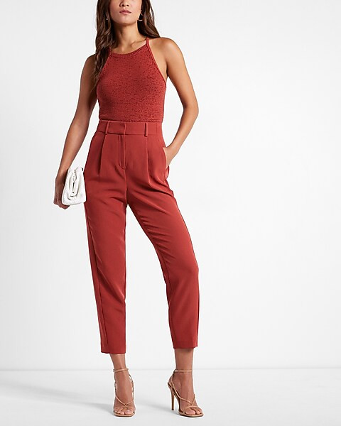 High Waisted Pleated Ankle Pant | Express