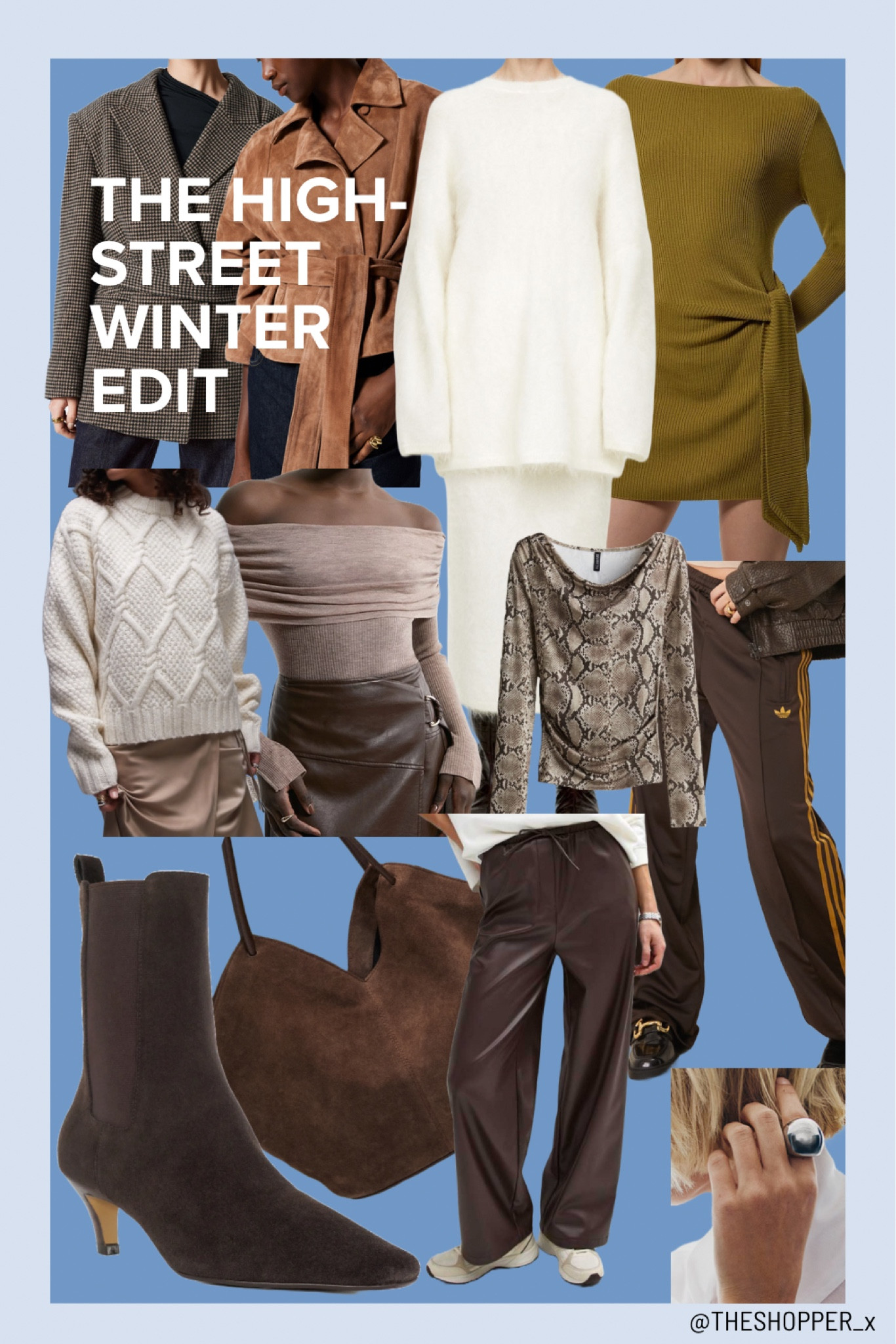 The High-Street Winter Edit
Suede tubular knot handle tote bag, chiselled toe kitted heel chelsea ankle boots, firebird track pants, knitted chunky twist cable crew neck oversized jumper, mohair wool blend jumper, belted suede jacket, belted wool blazer, wool tencel ribbed knit tie detail tunic, faux leather wide leg trousers, merino wool bardot fine knit sweater, draped jersey top, bold silver ring

#LTKeurope #LTKstyletip #LTKwinter