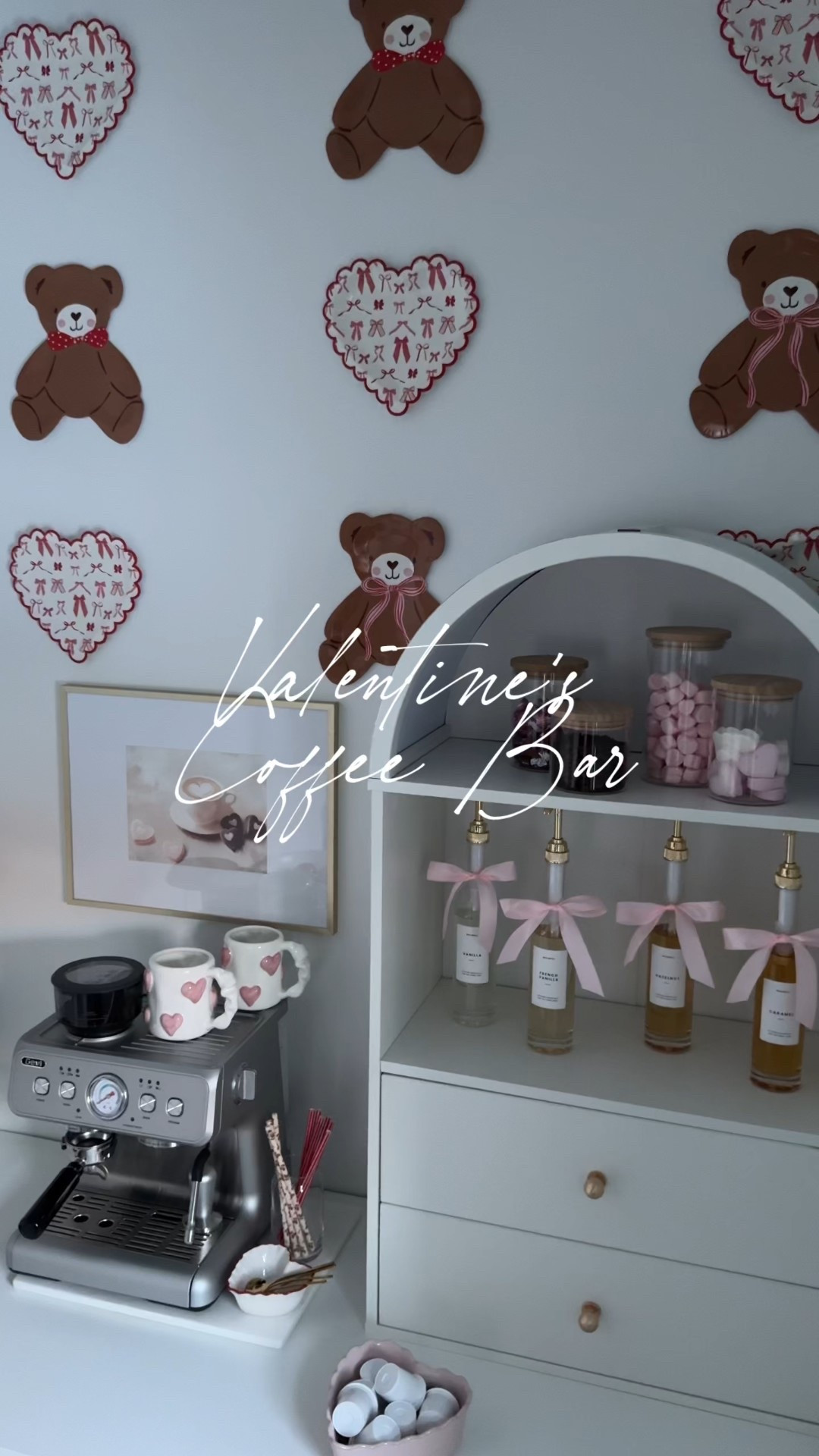 Style my Valentine’s coffee bar with me! 

When I unboxed my paper goods from My Mind’s Eye I knew these teddy bear plates were too cute for food 🤭 

By using painters tape I created the cutest backdrop for my coffee station 🎀🧸🎀 | this would be great for a Galentine’s Day photo backdrop or party!

#galentinesparty 
#valentinesdayideas 
#valentinesdayparty 
#valentinesparty 
#coffeebar 

#LTKValentine #LTKdayinmylife #LTKHome