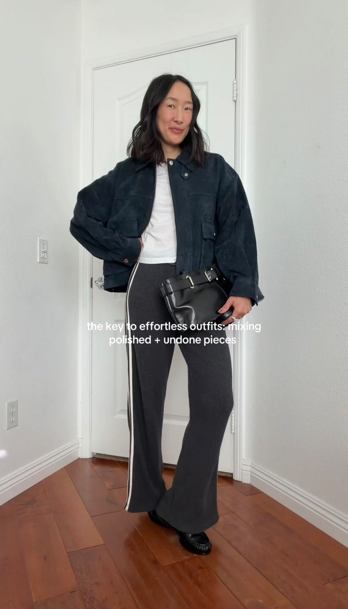 Wearing xs in bomber, xs in pants. Use “bridget10” on pants to save! Loafers are peche and in my shop my!