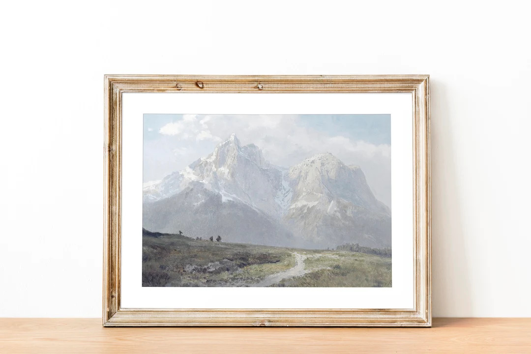 Vintage Landscape Mountains Painting, Farmhouse Home Decor, Muted Antique Painting, Digital Downl... | Etsy (US)