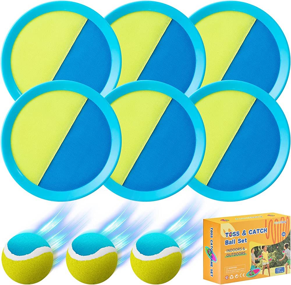 Aunnitery Kids Toys - Outdoor Games, Beach Toys, Toss and Ball Set with 6 Paddles and 3 Balls, Pe... | Amazon (US)
