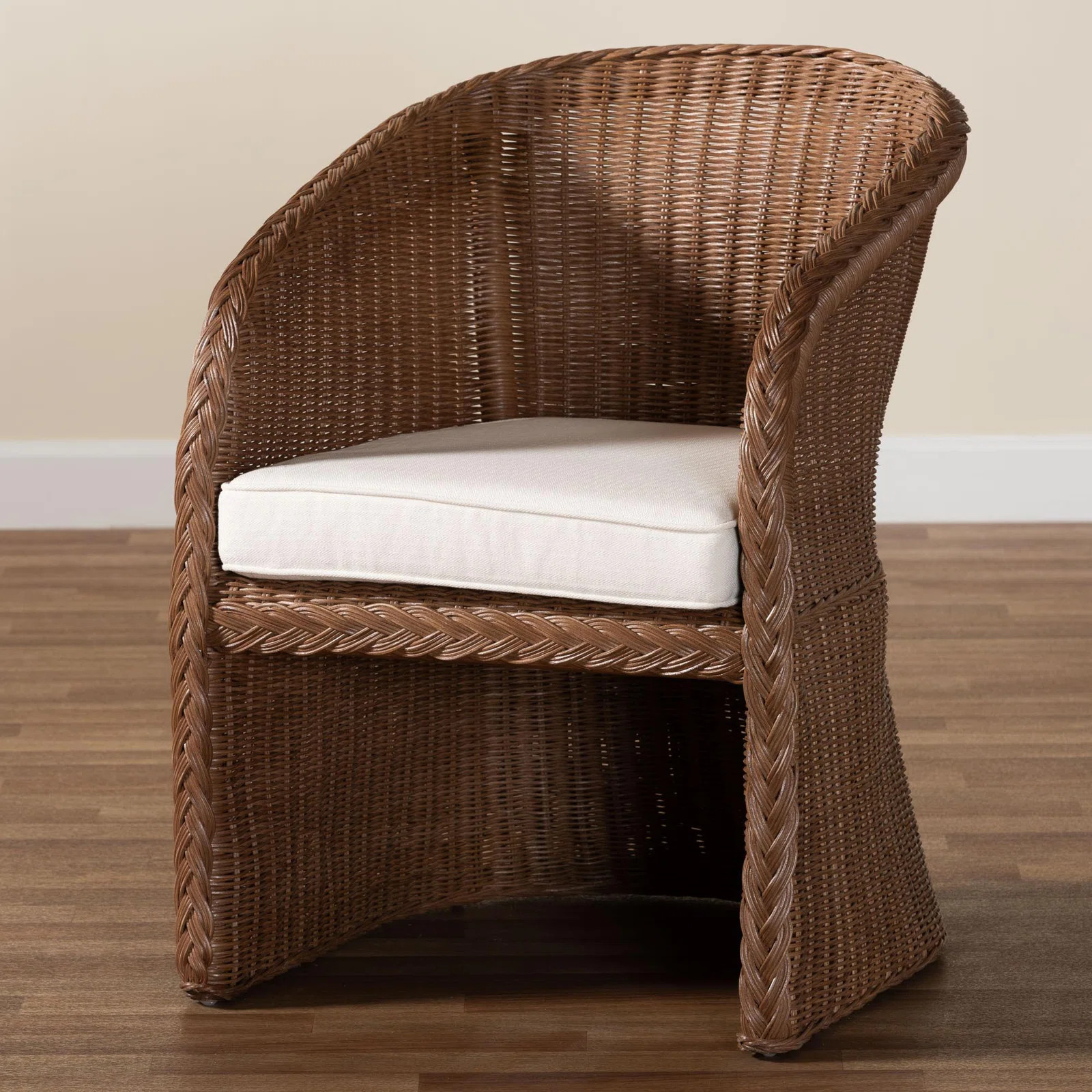 Charrie Bohemian Peanut Brown Braided Rattan Arm Chair | Wayfair North America