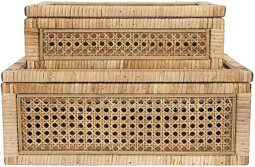 Creative Co-Op Cane and Rattan Display Boxes with Glass Lid, Set of 2 | Amazon (US)