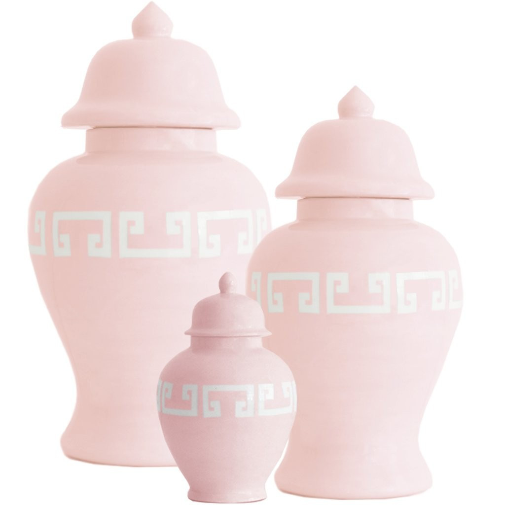 Cherry Blossom Pink Greek Key Ginger Jars | Lo Home by Lauren Haskell Designs