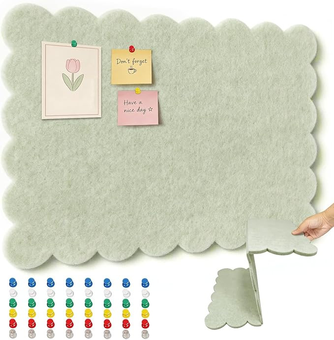 36 x 24 Inch Scalloped Felt Bulletin Board, Foldable Trifold Pin Board, Self-Adhesive Cork Board ... | Amazon (US)