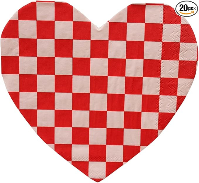 Bonjour Fete Red And Pink Heart Checker Large Paper Napkins | Premium Party Table Decor, Bachelor... | Amazon (US)