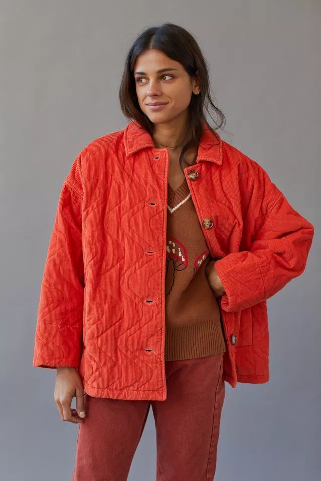 Hallie Quilted Corduroy Car Coat | Urban Outfitters (US and RoW)