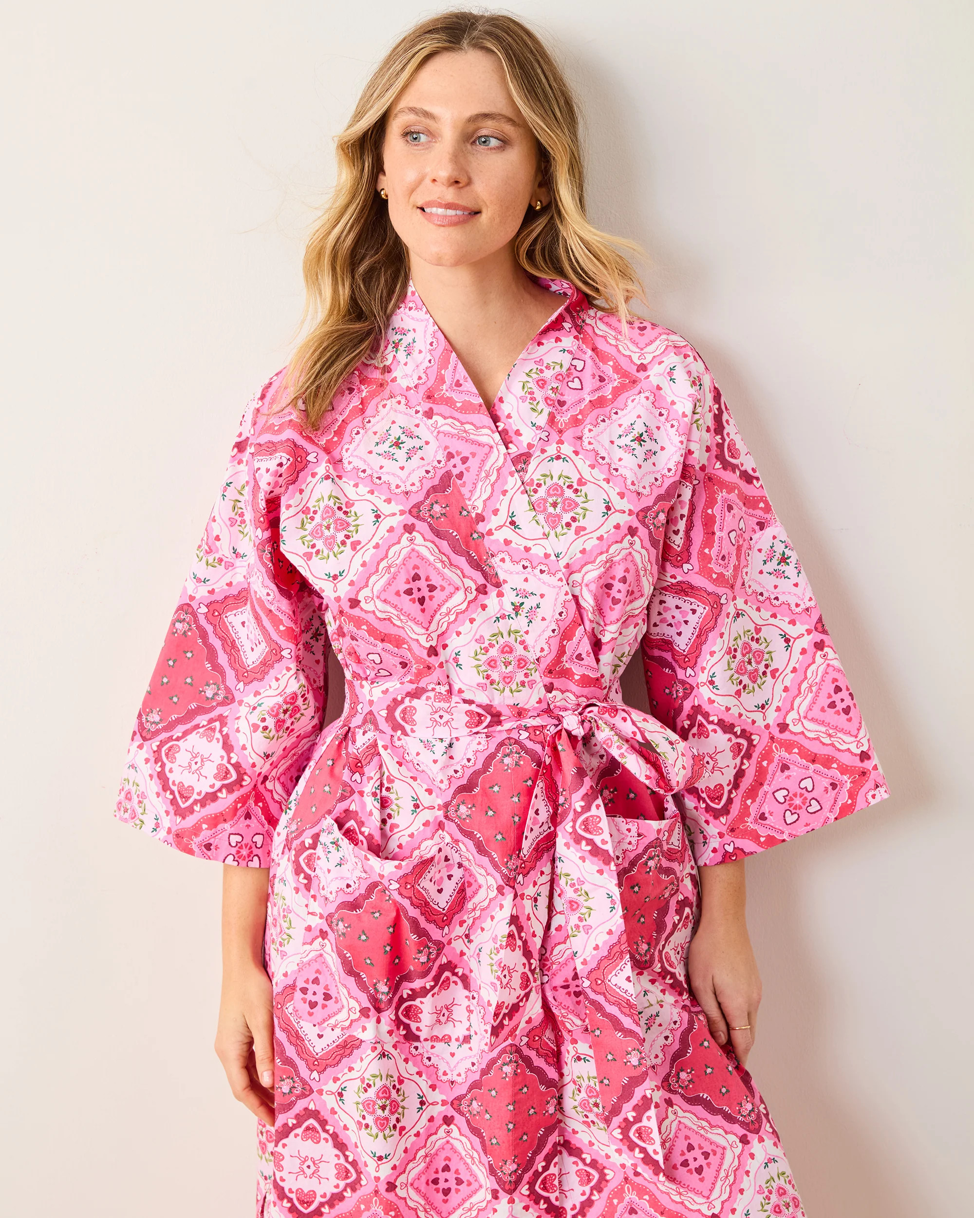 Vintage Valentine - Women's Organic Cotton Robe - Mailbox Pink | Printfresh