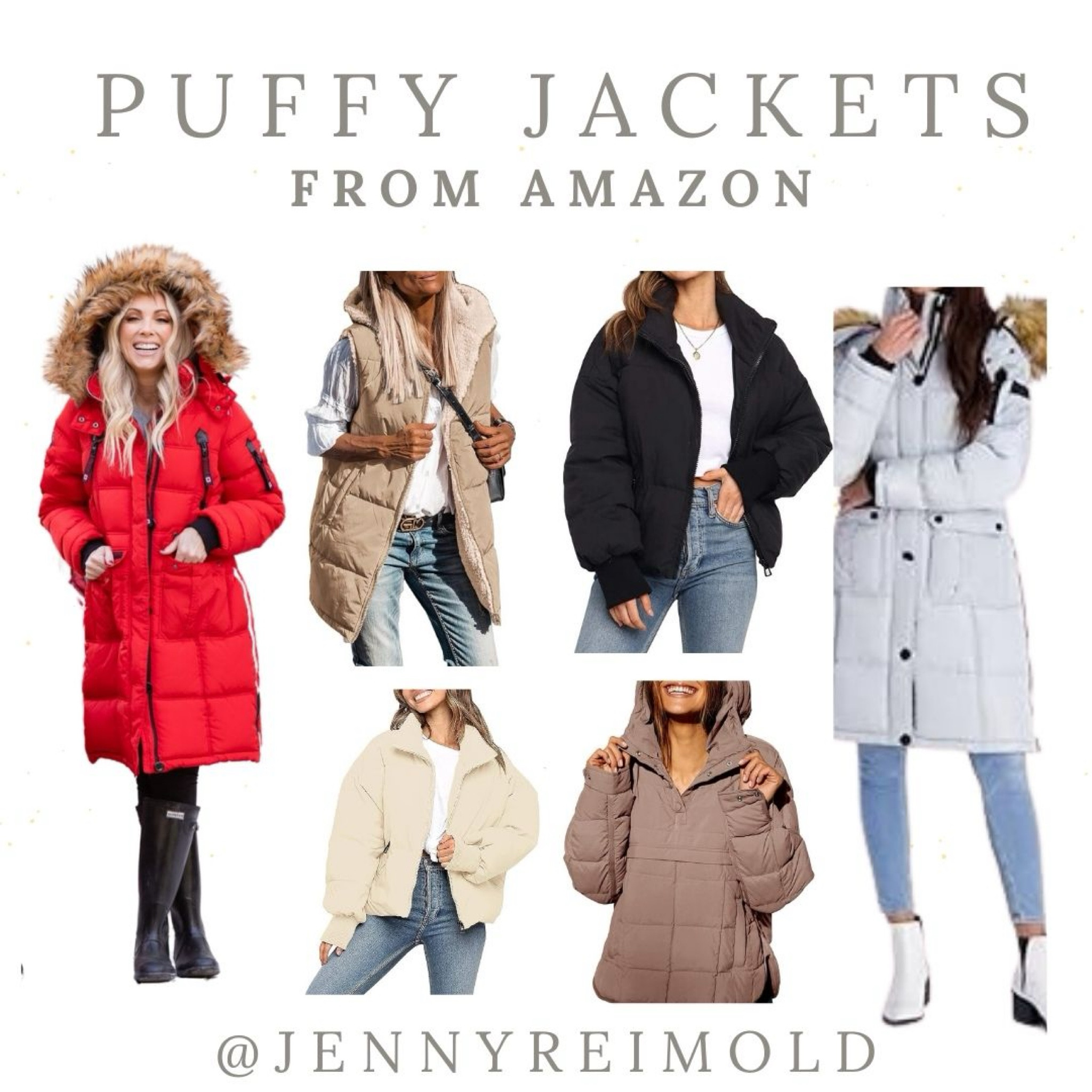 Four jackets... multiple colors... 

THE BEST PUFFER JACKETS FROM AMAZON! 

The hooded one is my favorite for winter warmth (that's me in the red) and I have it in three colors. The shorter puffer is the lululemon inspired one that I gave in ivory ("beige") and black. The pullover is Free People inspired while the long, puffer vest elevates any look. 

I'm wearing a small in all and I'm able to wear thick sweaters underneath. 

#puffer #puffercoat 

#LTKstyletip #LTKSeasonal #LTKmidsize