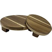 Chloe and Cotton Plant Riser Stands, Acacia Wood Round Pedestal, Serving Board, Display Wood Stands  | Amazon (US)