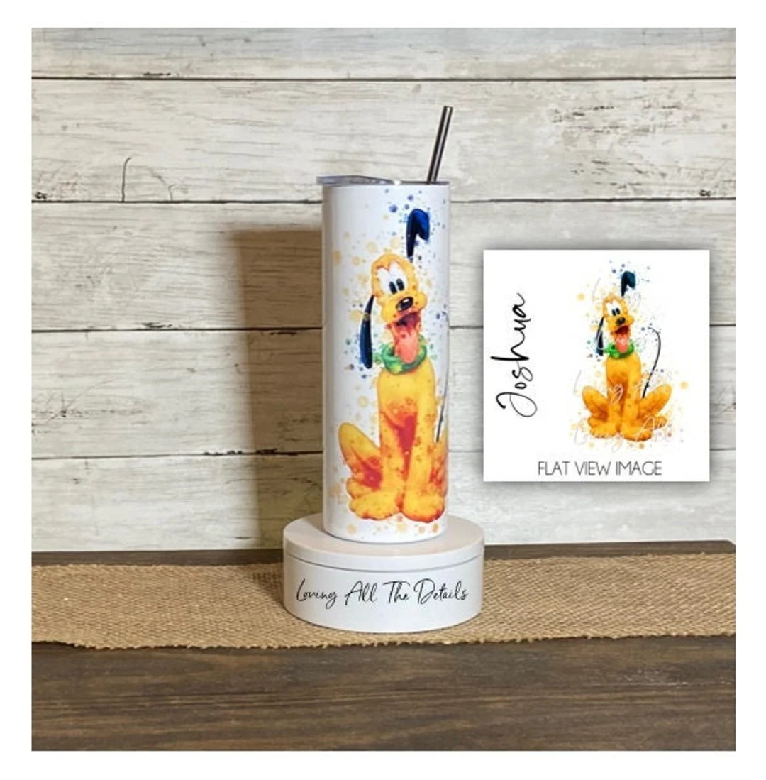 Personalized Disney Pluto 20 oz Skinny Tumbler - Donald Minnie Goofy Water Bottle Stainless Steel... | Etsy (US)