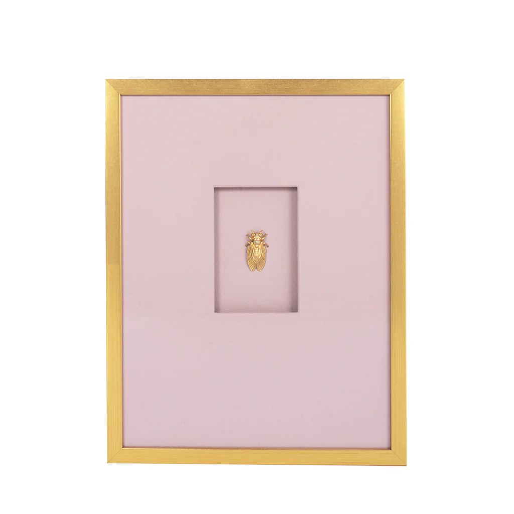 Bug on Blush I (Framed Brass Bug, Pink Fabric Mat) | Blue Print | Blue Print