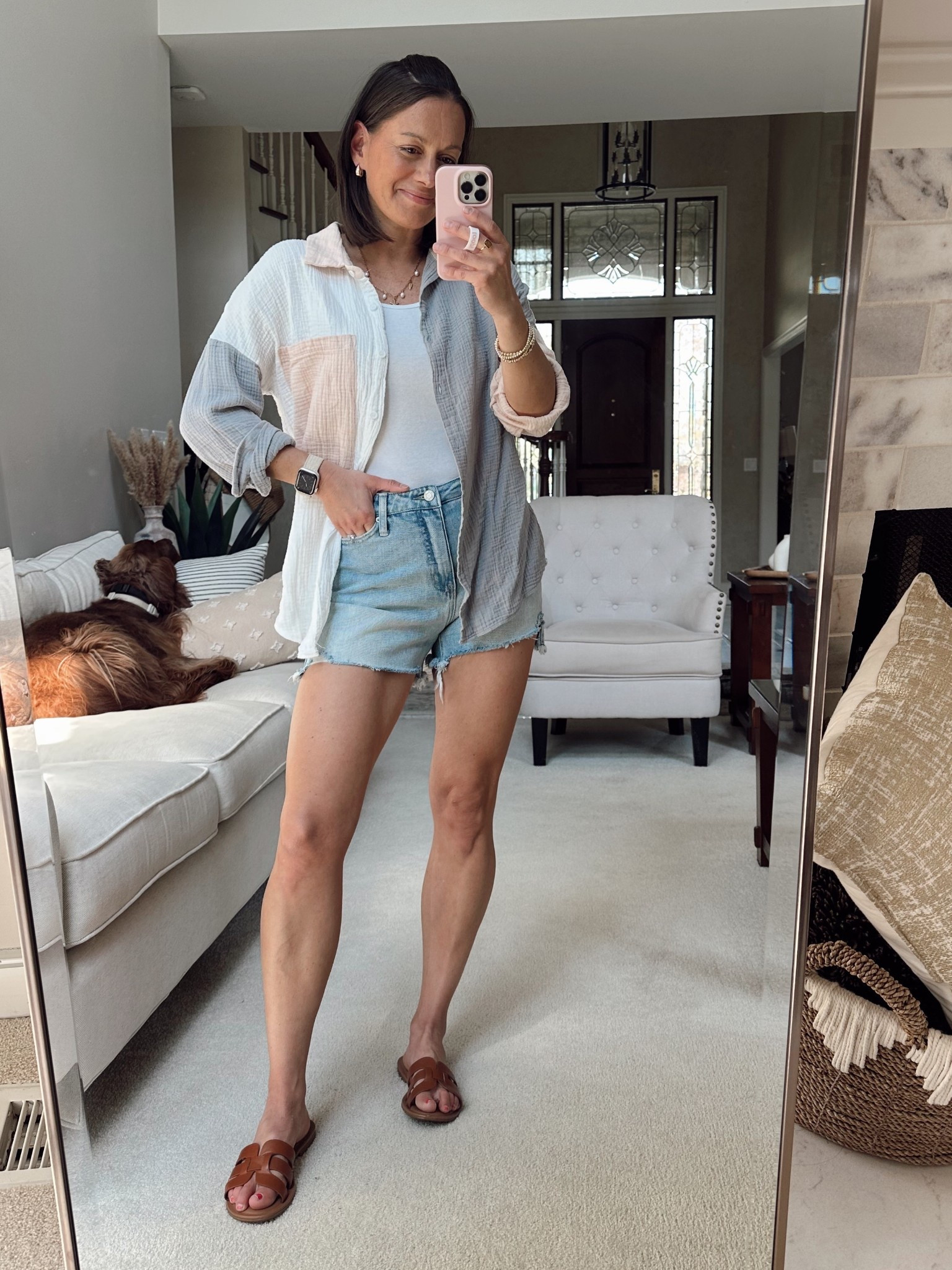 Mom outfit of the day! Button down runs through side, tank runs true to size, jean shorts run small.



#LTKOver40 #LTKFindsUnder50 #LTKPetite