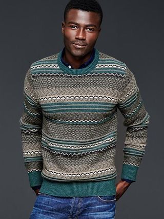 Gap Fair Isle Crew Sweater Size M Tall - Green | Gap US