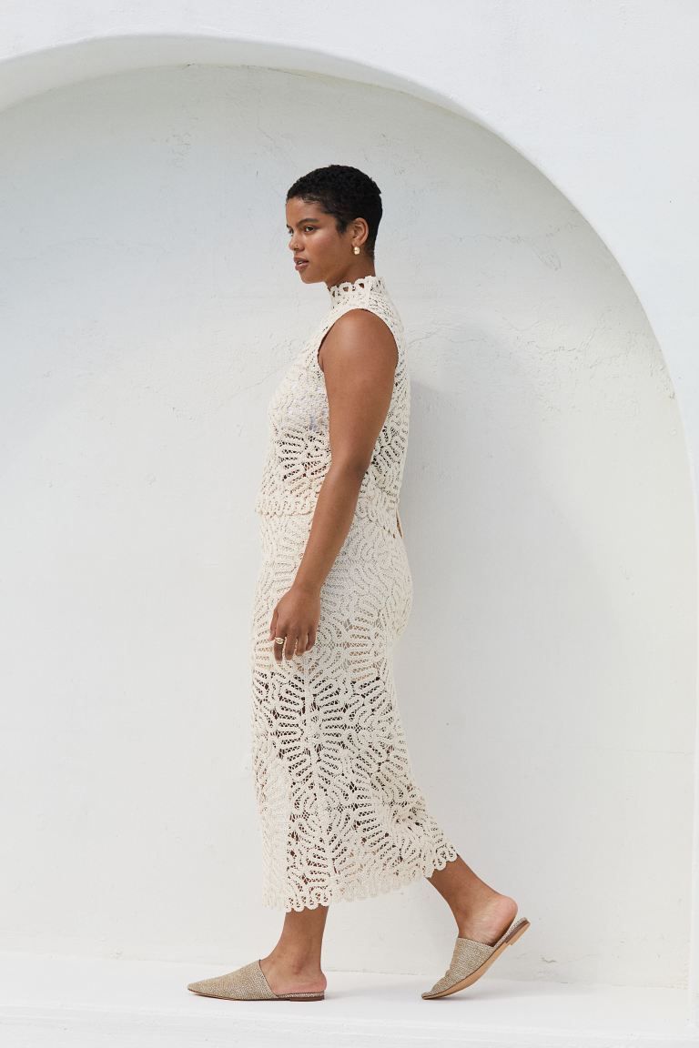 Crochet-look Pencil Skirt - High waist - Long - Light beige - Ladies | H&M US | H&M (US + CA)
