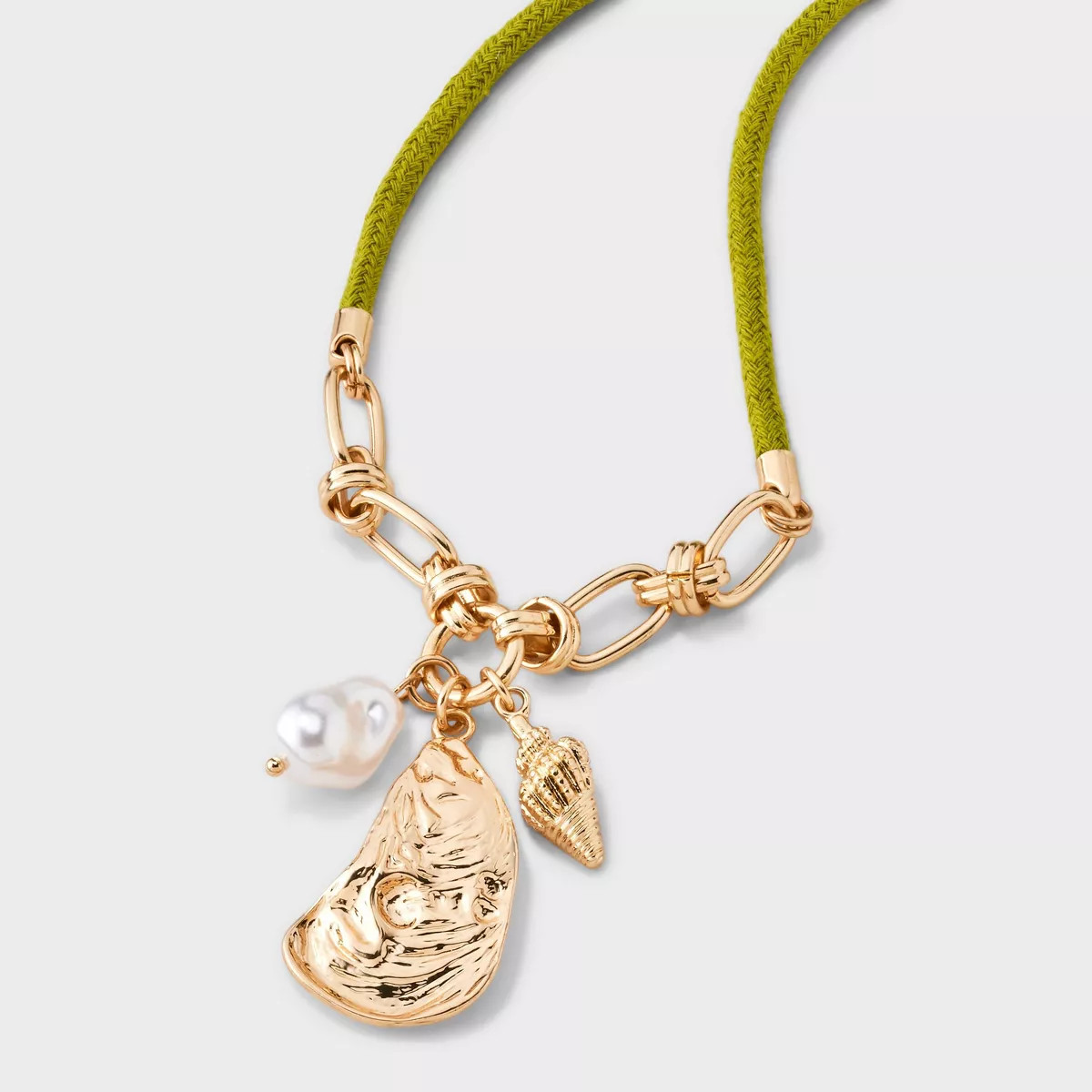 Seashell Pearl Adjustable Cord Charm Pendant Necklace - A New Day™ Gold/Green | Target