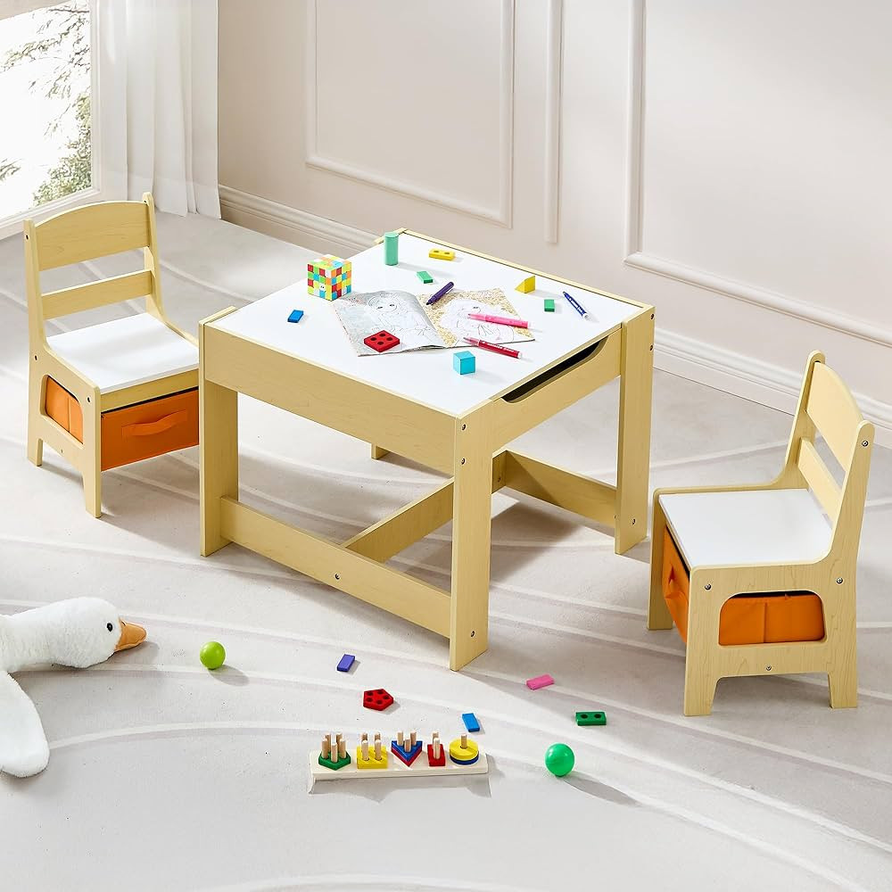 Kids Table and Chair Set, 3 in 1 Wooden Activity Table with Detachable Tabletop, Toddler Table an... | Amazon (US)