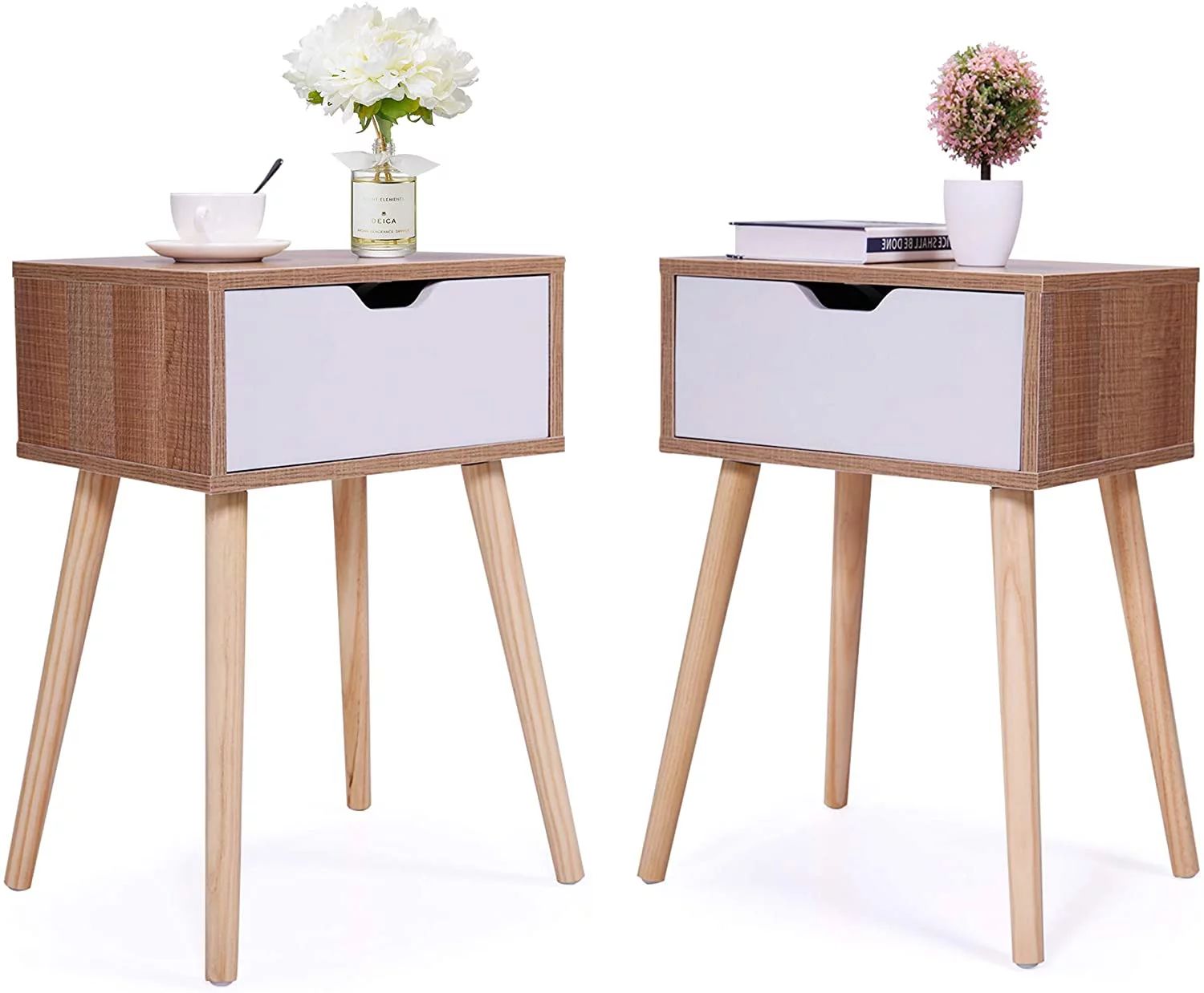 JAXPETY Mid Century Nightstand Set of 2, Wooden End Table Sofa Side Table with One Drawer 23.1" H... | Walmart (US)