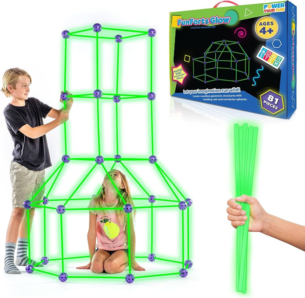 Fun Forts Glow Fort Building Kit for Kids - 81 Pack Glow in The Dark STEM Building Toys Indoor Ou... | Amazon (US)