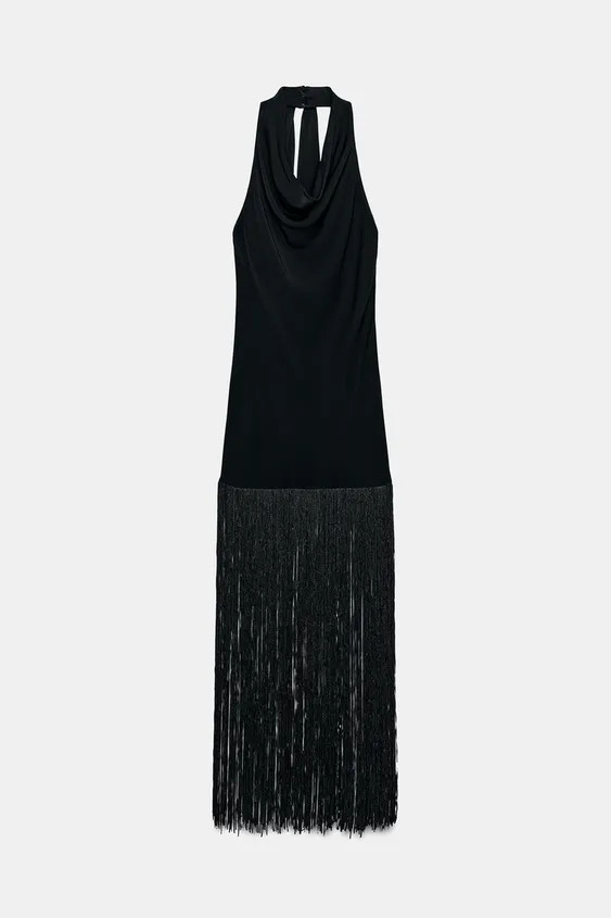 ZARA WOMAN COLLECTIONHalterneck dress with main fabric made from a viscose blend yarn. Fluid neck... | Zara US