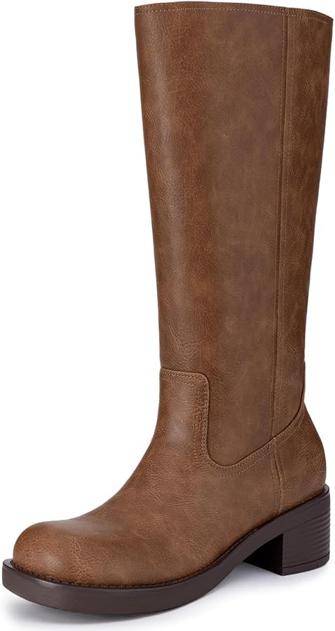 Athlefit Women's Knee High Boots Square Toe Chunky Block Riding Tall Boots for Women Low Heel | Amazon (US)