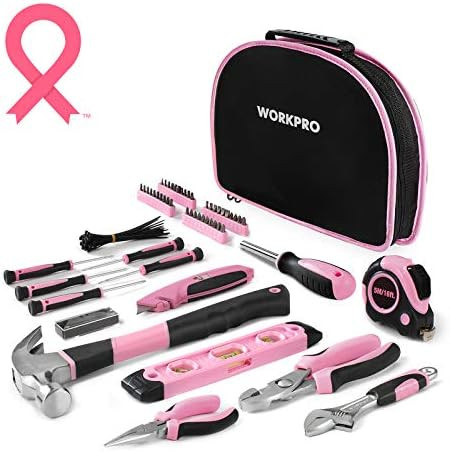 WORKPRO 103-Piece Pink Tool Kit - Ladies Hand Tool Set with Easy Carrying Round Pouch - Durable, ... | Amazon (US)