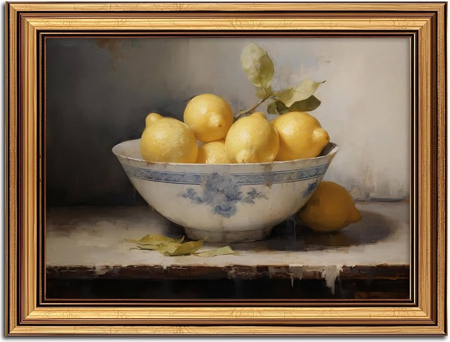 Vintage Gold Framed Wall Art Lemons Still Life Painting Picture Wall Decor Vintage Fruit Rustic F... | Amazon (US)