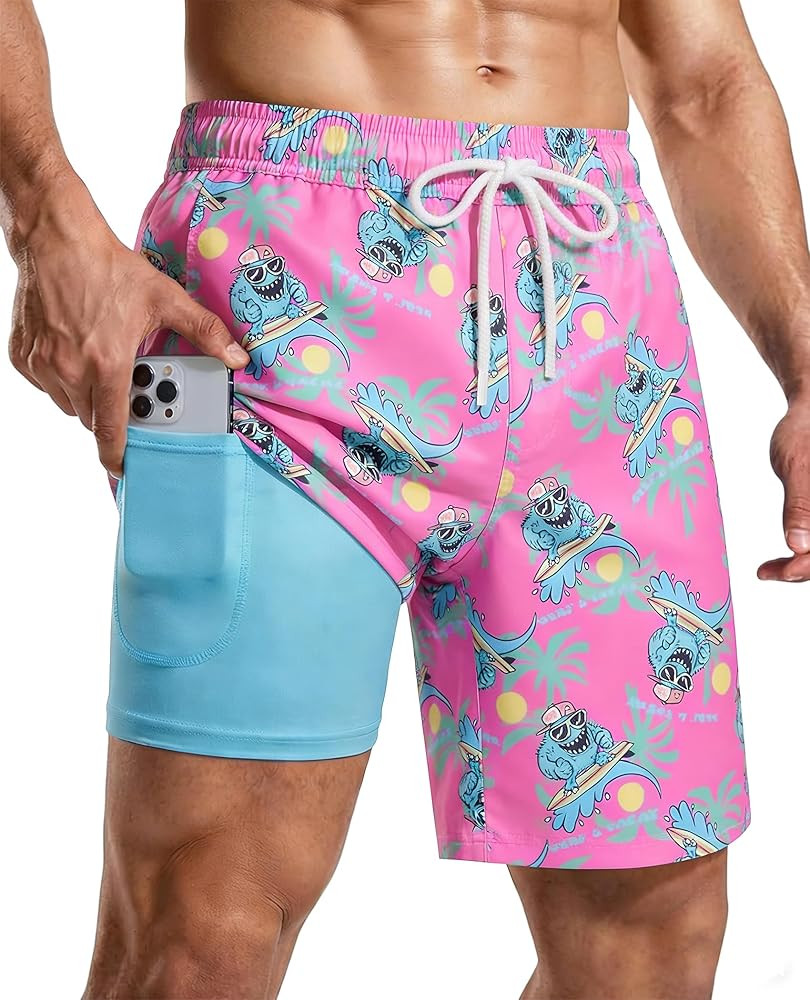 Mens 7 Inch Swim Trunks with Compression Liner and Zipped Pocket Quick Dry Board Shorts Bathing S... | Amazon (US)
